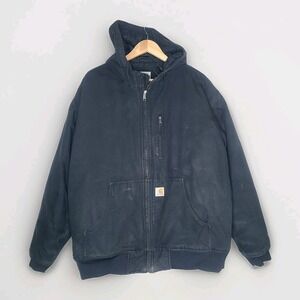 Carhartt Quick Duck Workwear Hooded Jacket Full‎ Zip 2XL XXL Black